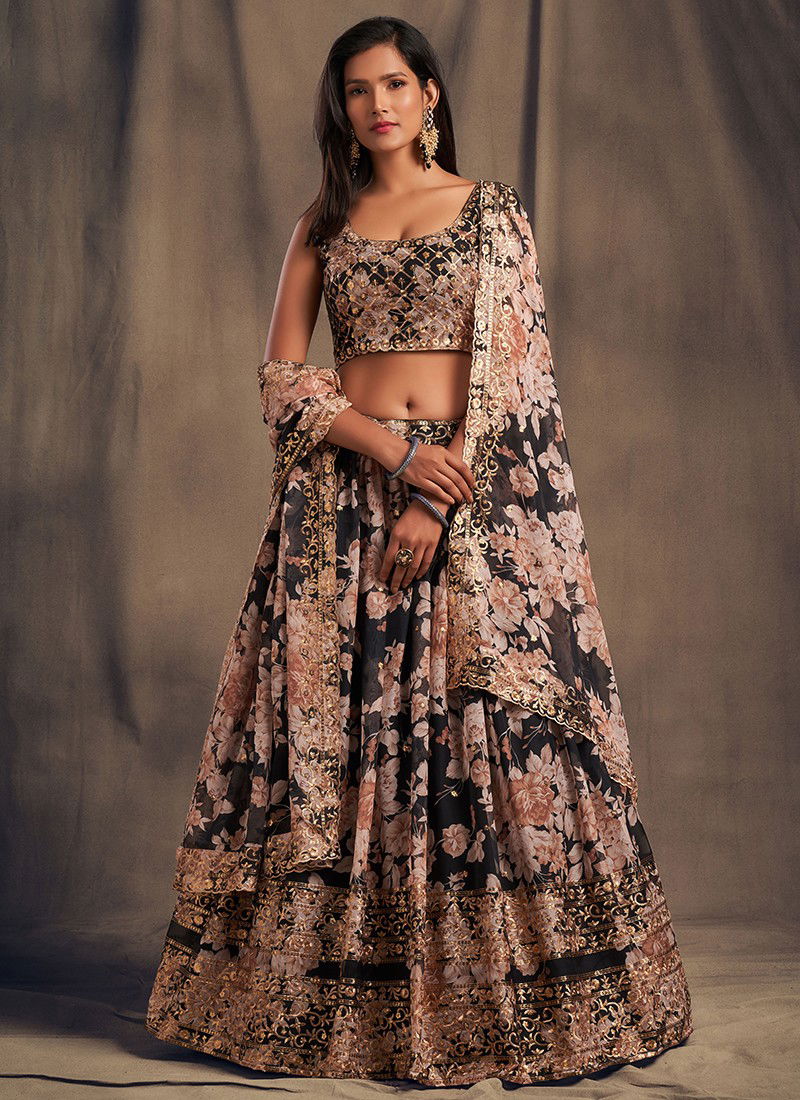 Floral 2 Exclusive Wedding Wear Designer Organza Sequene Zari Embroidery Work Lahenga Choli